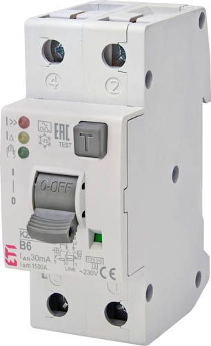 Диференційний автоматичний вимикач KZS-2M2p EDI B 6/0,03 тип A (10kA) (нижнє підключ.), ETI