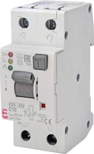 Диференційний автоматичний вимикач KZS-2M2p EDI C 10/0,03 тип A (10kA) (нижнє підключ.), ETI