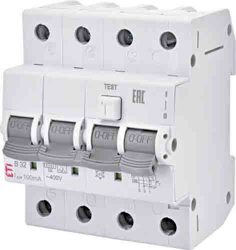 Диференційний автоматичний вимикач KZS-4M 3p+N B 20/0,03 тип AC (6kA), ETI