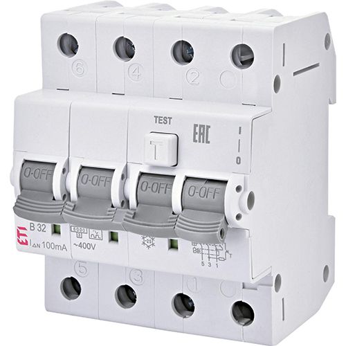 Диференційний автоматичний вимикач KZS-4M 3p+N C 10/0,1 тип A (6kA), ETI
