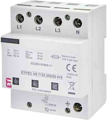 Обмежувач перенапруги ETITEC VS T123 255/25 (4+0), ETI