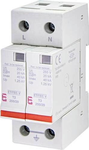 Обмежувач перенапруги ETITEC V T2 255/20 (2+0), ETI
