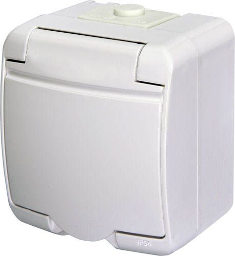 Розетка 1-на з заземленням RHE-1s біла/біла кришка IP54, ETI