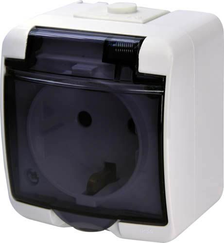 Розетка 1-на з заземленням RHE-1sd біла/прозора кришка IP54, ETI