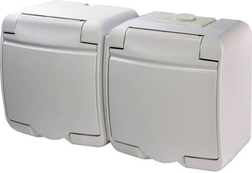 Розетка 2-на з заземленням RHE-2s біла/біла кришка IP54, ETI