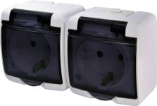 Розетка 2-на з заземленням RHE-2sd біла/прозора кришка IP54, ETI