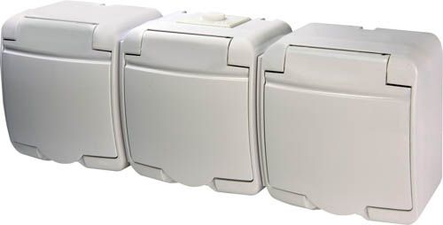 Розетка 3-на з заземленням RHE-3s біла/біла кришка IP54, ETI