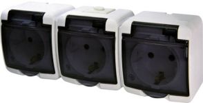 Розетка 3-на з заземленням RHE-3sd біла/прозора кришка IP54, ETI