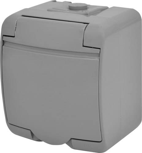 Розетка 1-на з заземленням RHE-1s-SR сіра/сіра кришка IP54, ETI