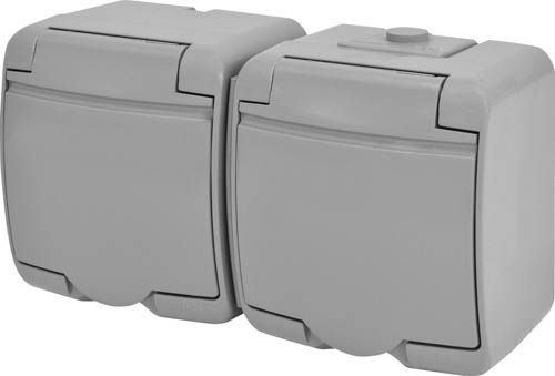 Розетка 2-на з заземленням RHE-2s-SR сіра/сіра кришка IP54, ETI