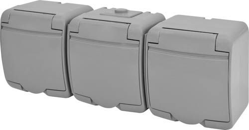Розетка 3-на з заземленням RHE-3s-SR сіра/сіра кришка IP54, ETI
