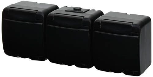 Розетка 3-на з заземленням RHE-3s-BL чорна/чорна кришка IP54, ETI