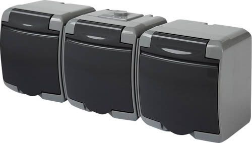Розетка 3-на з заземленням RHE-3s-SRG сіра/графітова кришка IP54, ETI