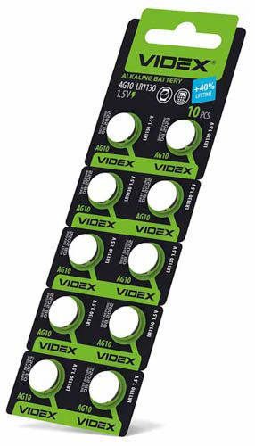 Батарейка годинникова AG10/LR1130 BLISTER CARD 10 шт, Videx