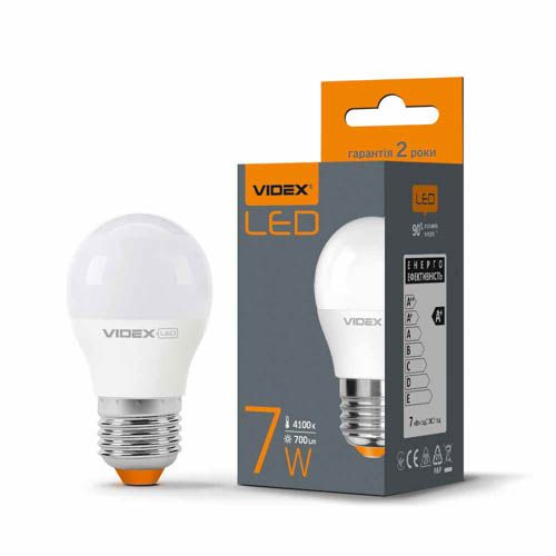 Лампа світлодіодна G45e 7Вт E27 4100К, Videx