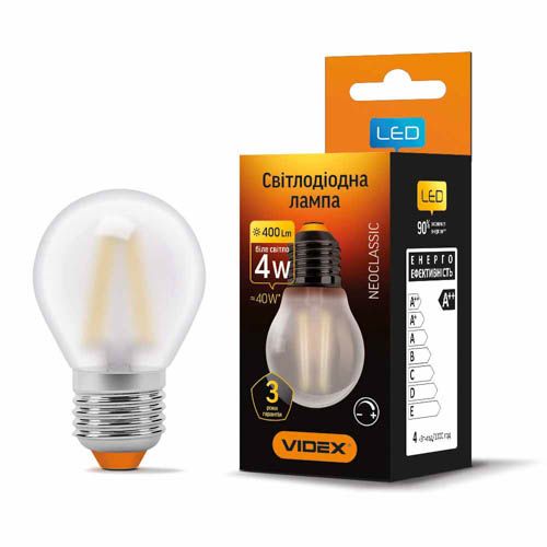 Лампа світлодіодна Filament G45FMD 4Вт E27 4100К дімерна, Videx