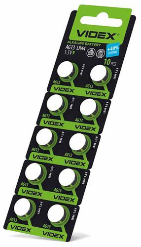 Батарейка годинникова AG13/LR44 BLISTER CARD 10 шт, Videx