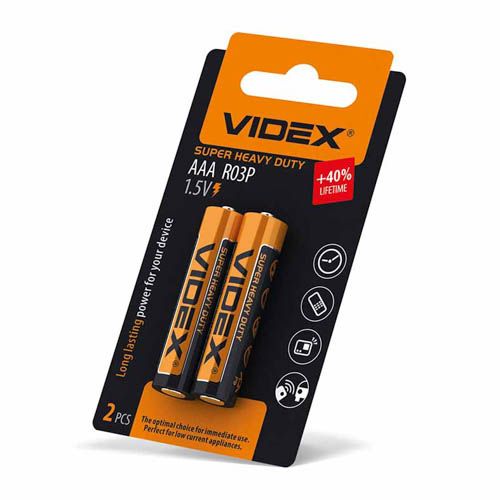 Батарейка сольова R03P/AAA 2шт SMALL BLISTER, Videx
