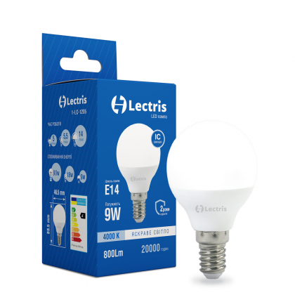 Лампа світлодіодна LED Lectris G45 9W 4000K 220V E14