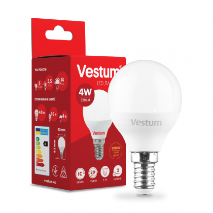 Лампа світлодіодна LED Vestum G45 4W 4100K 220V E14