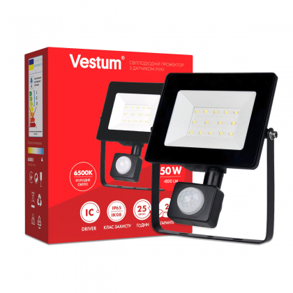 Прожектор LED Vestum з датчиком руху 50W 4 300Лм 6500K 175-250V IP65