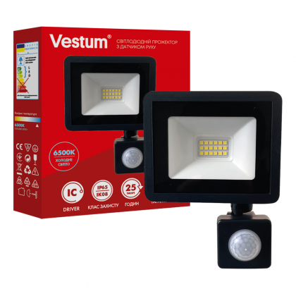 Прожектор LED Vestum з датчиком руху 20W 1 600Лм 6500K 175-250V IP65