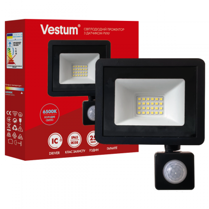 Прожектор LED Vestum з датчиком руху 30W 2 400Лм 6500K 175-250V IP65