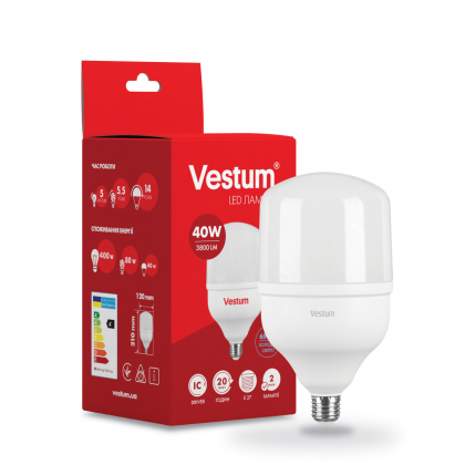 Лампа світлодіодна LED Vestum T125 40W 6500K 220V E27