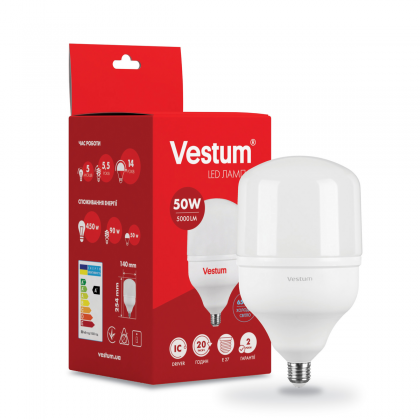 Лампа світлодіодна LED Vestum T140 50W 6500K 220V E27