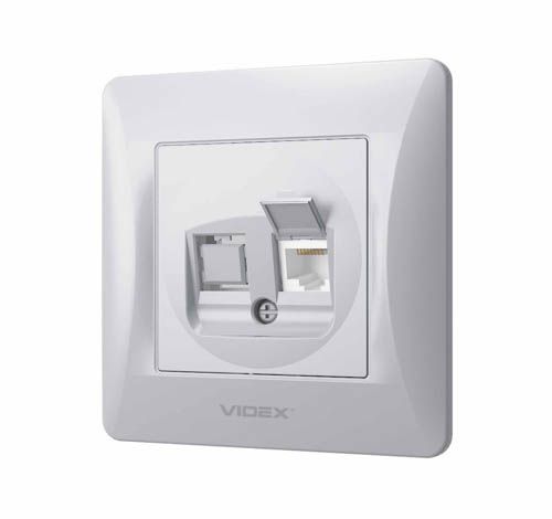 Розетка CAT6 одинарна комп'ютерна срібний шовк BINERA, Videx