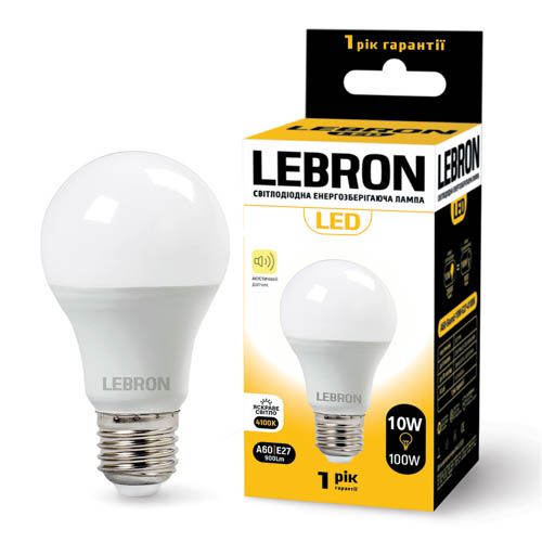 Лампа світлодіодна L-A60 10Вт 4100K акустичний датчик E27, Lebron