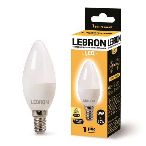 Лампа світлодіодна L-С37 8Вт Е14 3000K E14, Lebron