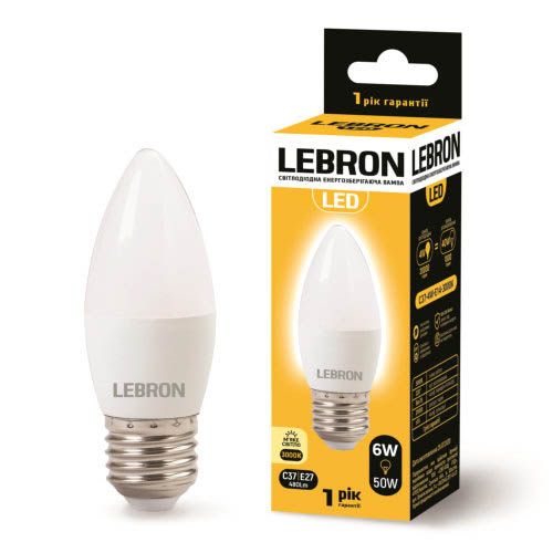 Лампа світлодіодна L-С37 6Вт 3000K E27, Lebron