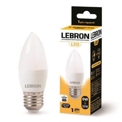 Лампа світлодіодна L-С37 6Вт 4100K E27, Lebron