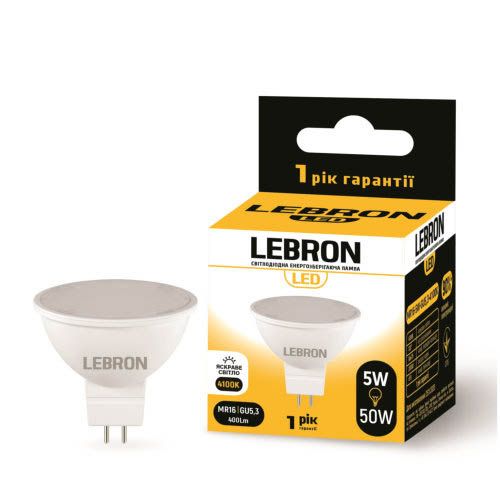 Лампа світлодіодна L-MR16 5Вт 4100K GU5.3, Lebron