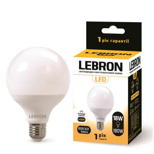 Лампа світлодіодна L-G125 18Вт 220V 4100K E27, Lebron