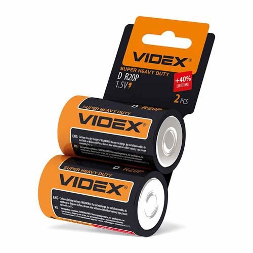 Батарейка сольова R2OP/D 2шт SHRINK CARD, Videx
