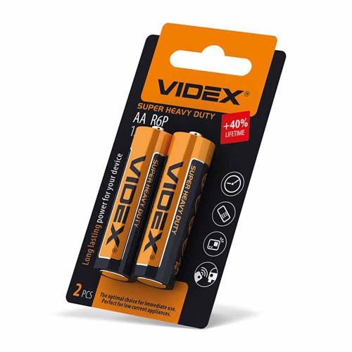 Батарейка сольова R6P/AA 2шт SMALL BLISTER, Videx