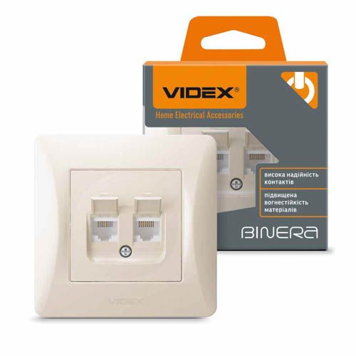 Розетка CAT6+CAT3 подвійна кремова BINERA, Videx