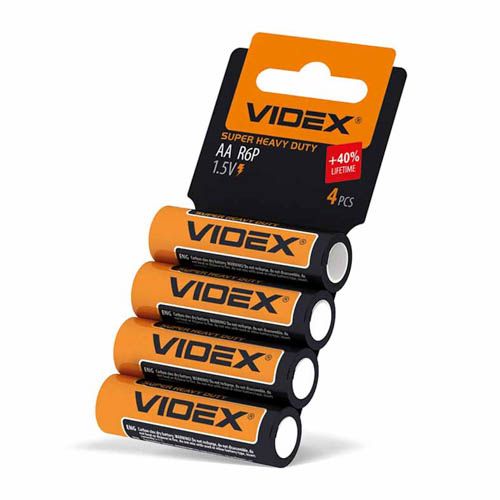 Батарейка сольова R6P/AA 4шт SHRINK CARD, Videx