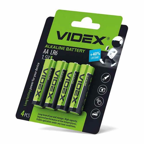 Батарейка лужна LR6/AA 4шт Blister Card, Videx