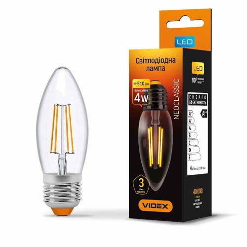 Лампа світлодіодна Filament C37F 4Вт E27 4100К, Videx