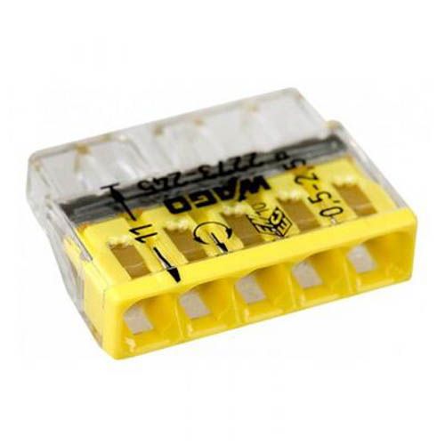 Клема COMPACT PUSH WIRE 5-провідна 0,5-2,5мм.кв прозора/жовта з пастою, WAGO