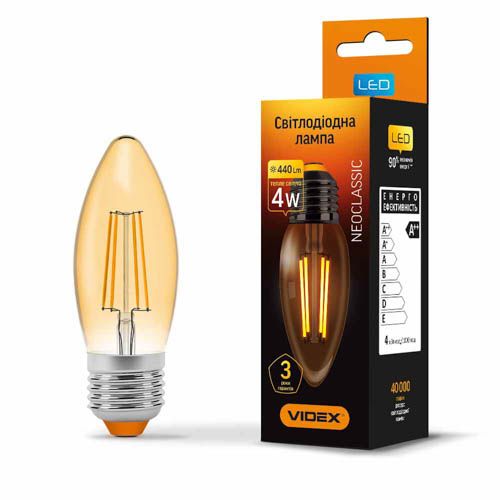 Лампа світлодіодна Filament C37FA 4Вт E27 2200К бронза, Videx