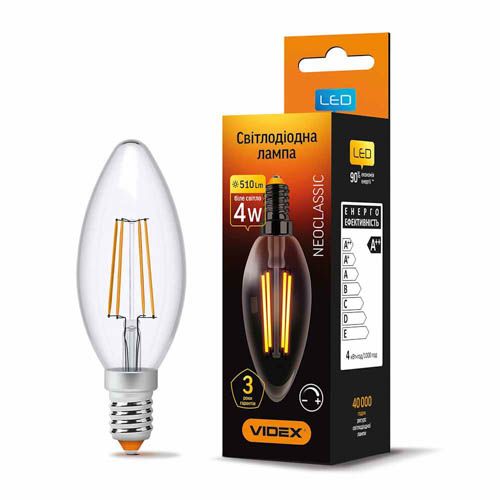 Лампа світлодіодна Filament C37FD 4Вт E14 4100К дімерна, Videx