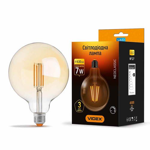 Лампа світлодіодна Filament G125FAD 7Вт E27 2200К дімерна бронза, Videx