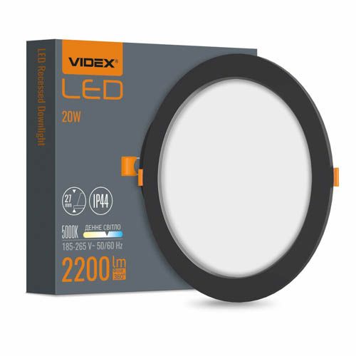 Світильник світлодіодний вбудований круглий 20Вт 5000К чорний, Videx