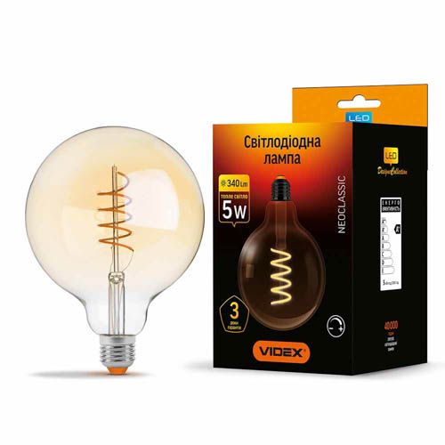 Лампа світлодіодна Filament G125FASD 5Вт E27 2200К дімерна бронза, Videx