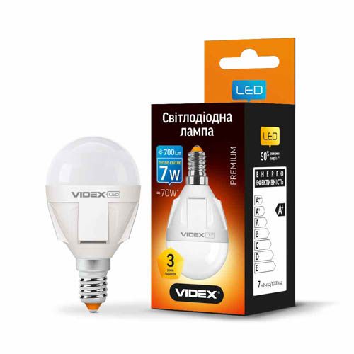 Лампа світлодіодна PREMIUM G45 7Вт E14 3000К, Videx