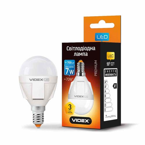 Лампа світлодіодна PREMIUM G45 7Вт E14 4100К, Videx